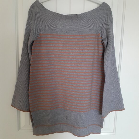 Anthropologie Elise Ribbed Tunic Gray Orange Stripe Off-the-Shoulder Size S - Picture 15 of 15